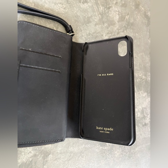 Kate Spade Zip Around Saffiano Leather Black iPhone X Wristlet Folio Case - Picture 3 of 4